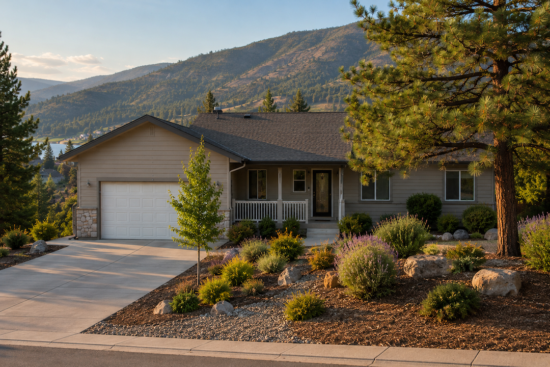 House with properly spaced trees and landscaping